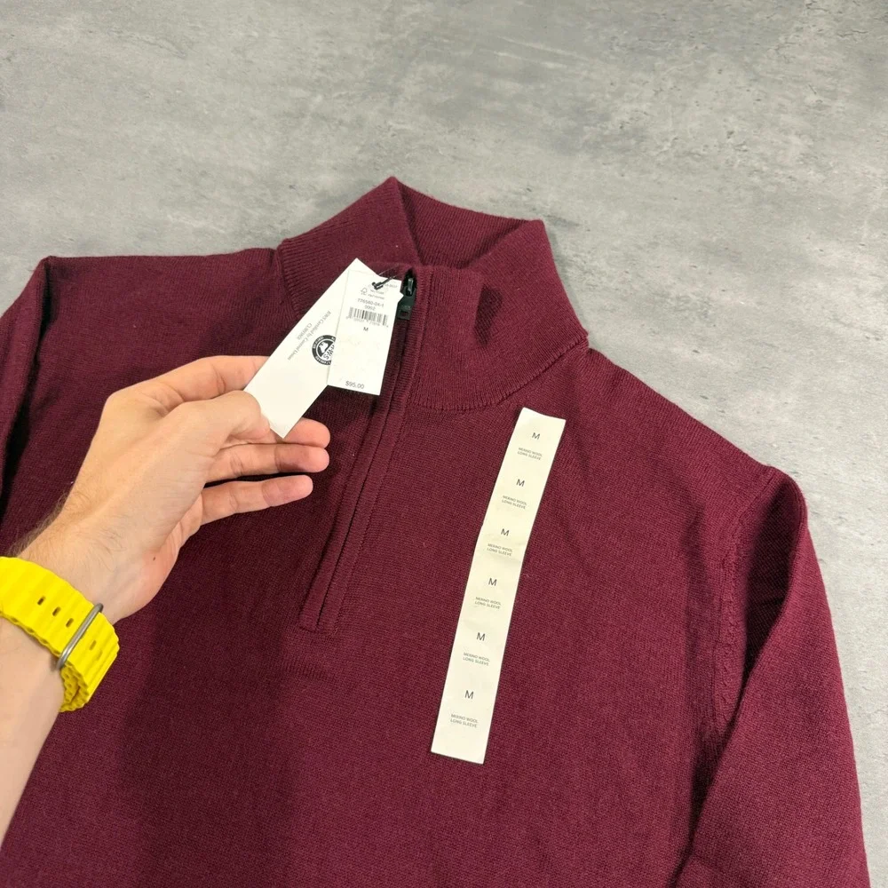 Banana Republic Sweater Mens M Merino Wool Red Wine Burgundy Quarter-Zip NEW $95